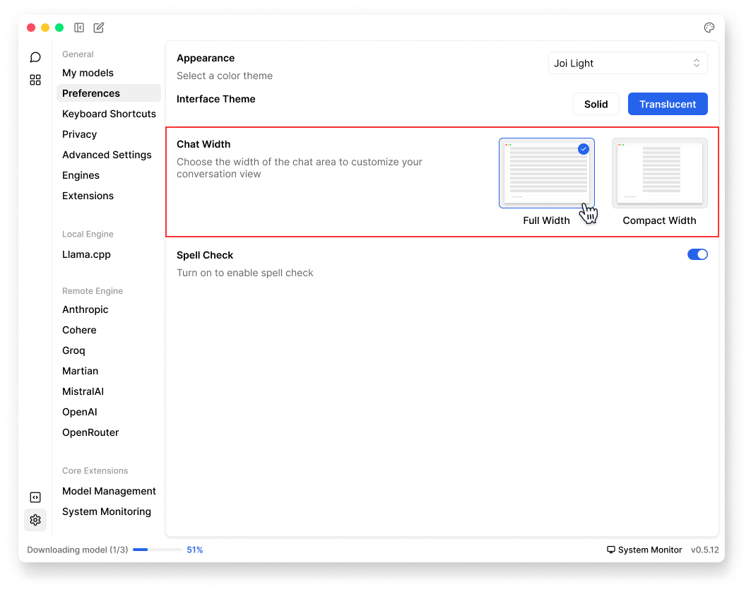 Chat Width